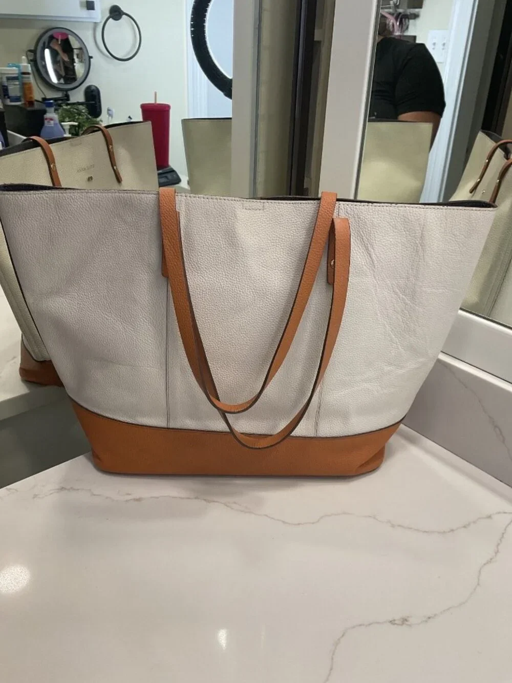 Cole Haan Beckett Tote Bag Pebbled Leather Color Block Large Casual School Work